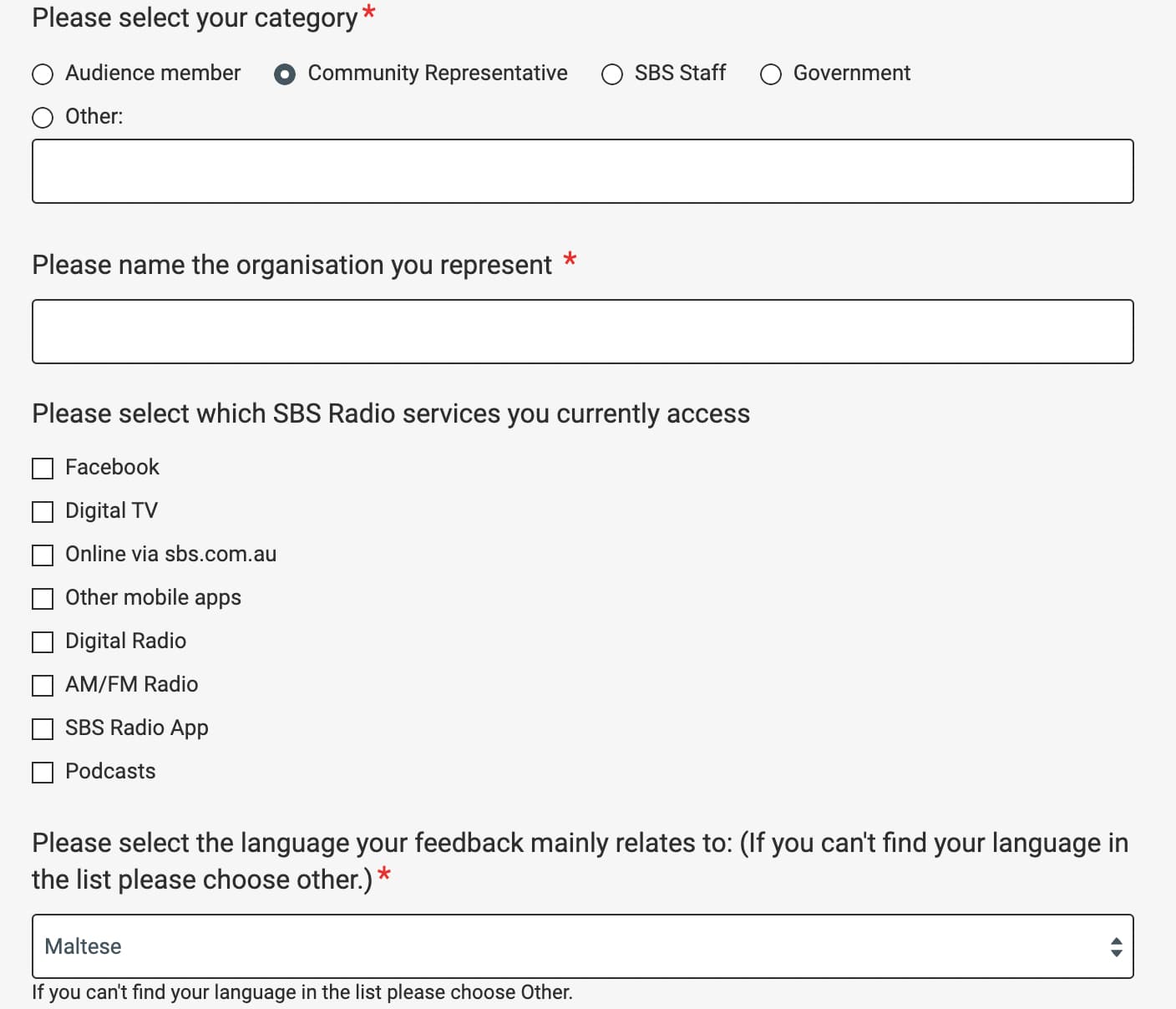 Questions for Community Representatives about what SBS Services you and your community use